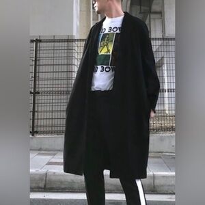 NEUW Nieuwlandstraat Men‎ Relaxed Long Coat XL Black Indigo Button Down Cotton